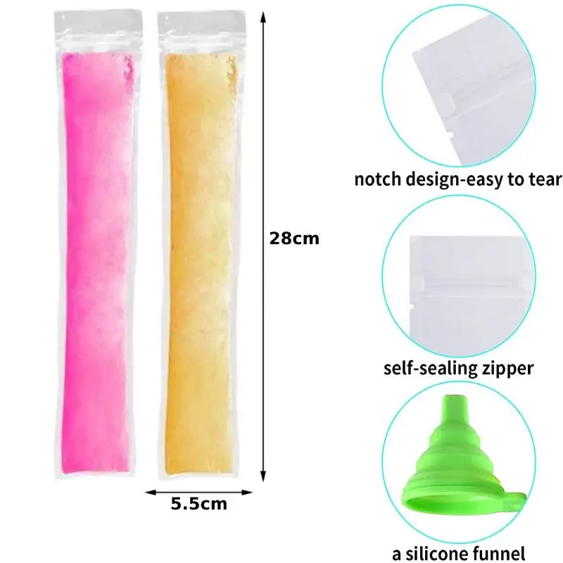 Ice Cream Molds 100Pcs Large Freeze Pop Bags With Silicone Funnel