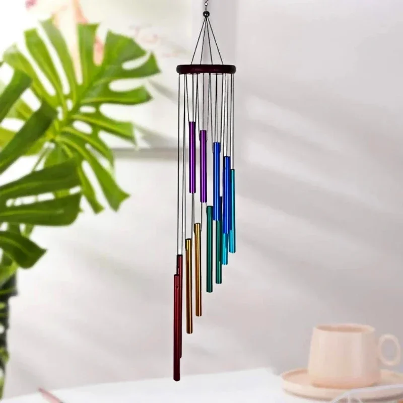 Rotating Solid Wood Aluminum Pipe Wind Chime Waterproof 12 Pipe Classic Matching Music Wind Chime Wall Hanging Decor Wind Chimes