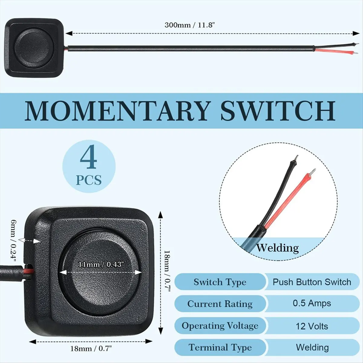 4 Pcs Momentary Switch Momentary Push Button ON Off Switch 12V 24V Mount Mini Button Switch - 3