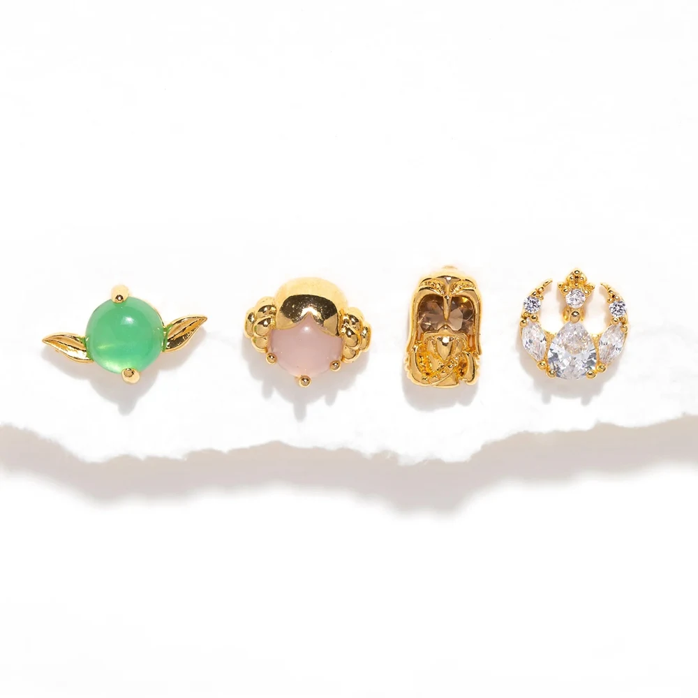 4pcs/set Cool Universal Soldier Hero Stud Earrings for Women Girls Gold Color Zircon Crystal Jewelry 2