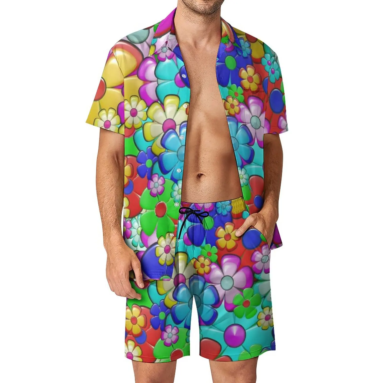 Flower Power Peace Men Sets Retro Hippy 70s Casual Shirt Set Trendy Beach Shorts Summer Graphic Suit 2 Piece Clothing Plus Size 5