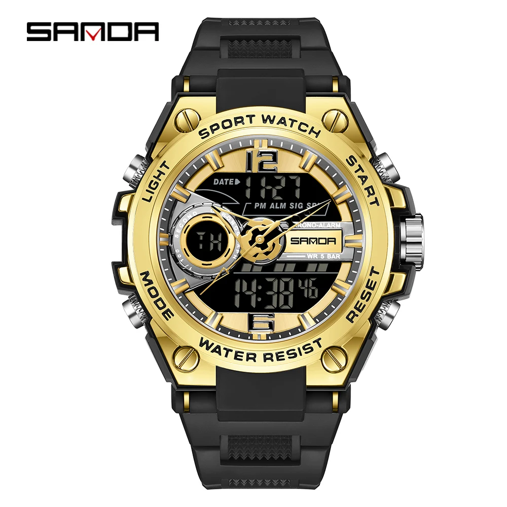 SANDA Military Sport Watch Men Multifunction Dual Display LED Digital Watches Alarm Waterproof Quartz Watch Relogio Masculino 