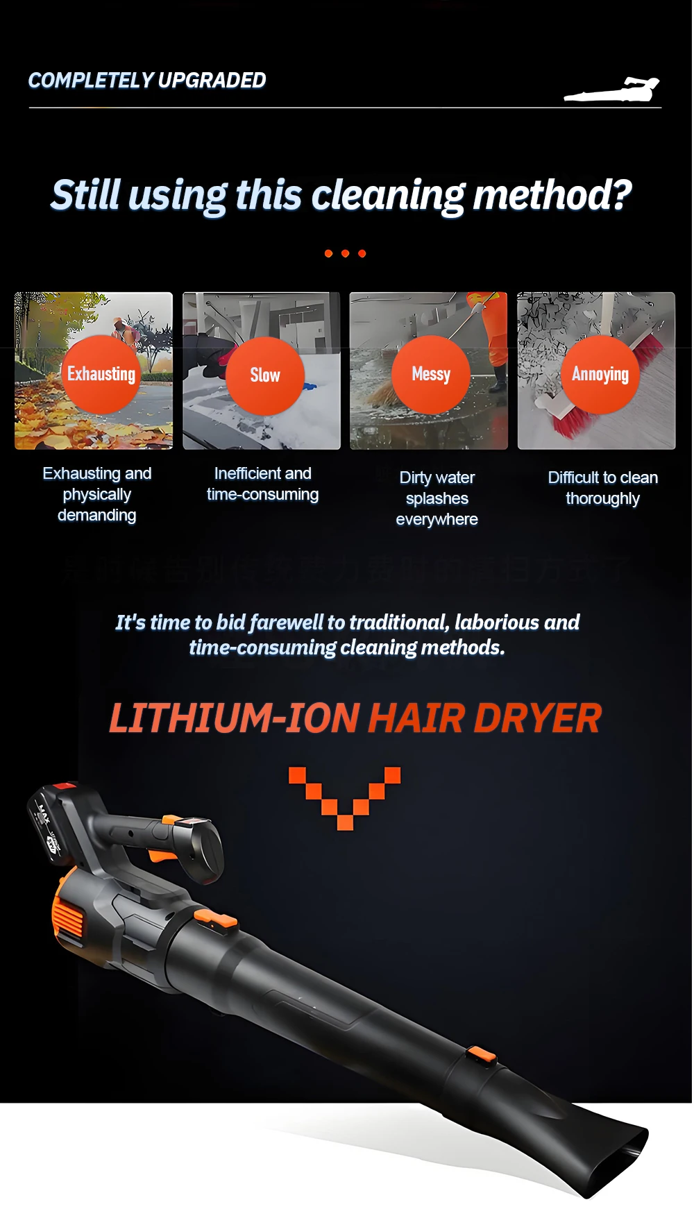 21V Electric Lithium-Ion Leaf Blower Cordless Blower Driveway Turbo Blower Porta