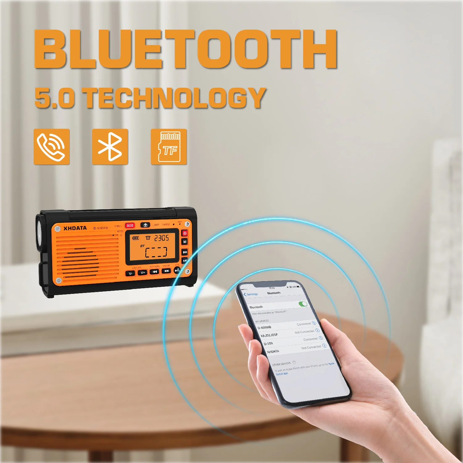 Opwindbare Zonneradio, Overlevingszwengel met Dynamo AM/FM Noodweerradio, met Oplaadbare USB-telefoonoplader, LED Heldere Zaklamp, Draagbare Zonneradio voor Outdoor Camping (oranje