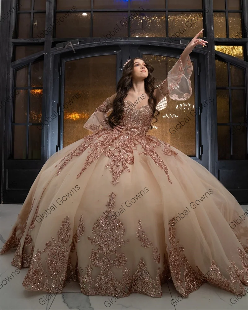 Ball Gown Vestido De 15 Oro Rosa Quinceanera Dresses Vestidos De