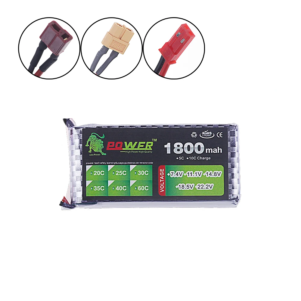 Batterie Lipo 11.1V pour drone, 7200mAh, câbles et connecteurs XT60/JST visibles.