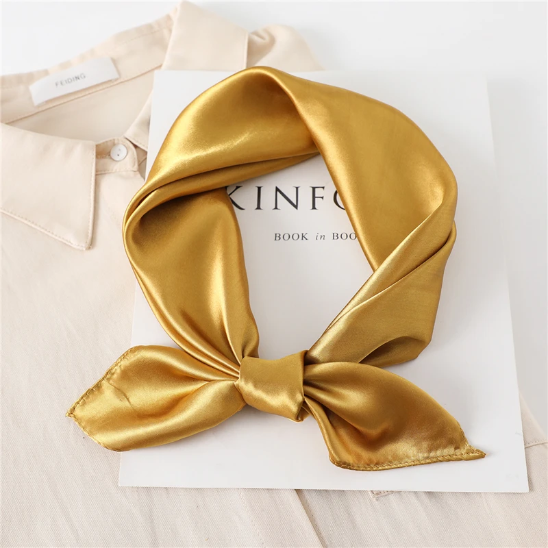 

60cm Silk Satin Square Scarf Women Solid Neckercheif Shawl Hijab Female Hair Hand Wirst Foulard Bandana Head Tie Echarpe New