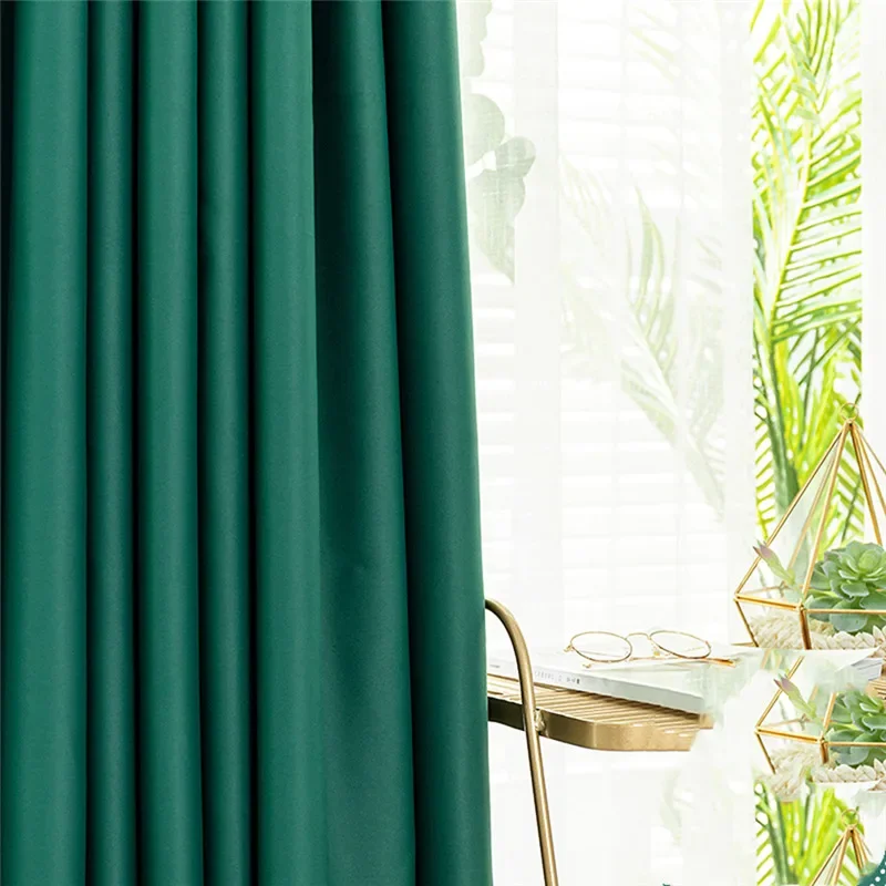 BILEEHOM Solid Green Physical Blackout Thermal Curtains for Living Room Kitchen Door Terrace Home Window Customize Drapes