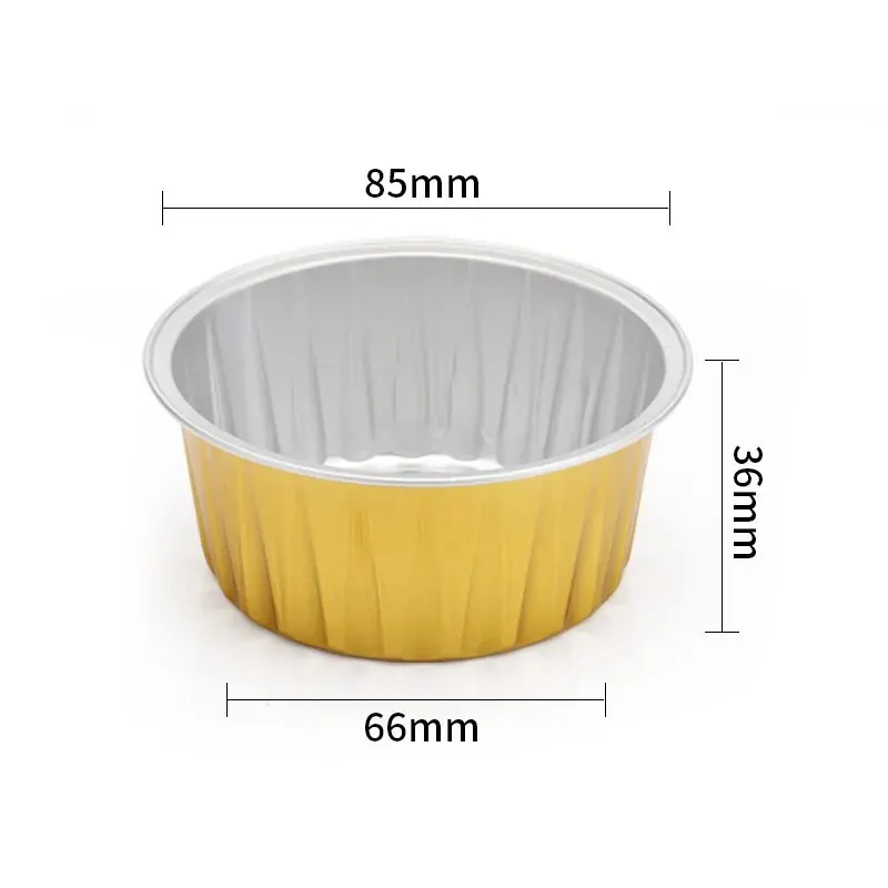 Round Golden 125ml No Lid Baking Mould Air Fryer Oven Foil Cake Cups High Temperature Resistant Aluminium Foil Box Tray(20pcs)