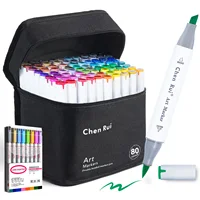 48/60/80/120 Colors Dual Tip Brush&Chisel Permanent Art Marker Pens with Base & Outline Markers Drawing Supplies Kit-Refillable 1