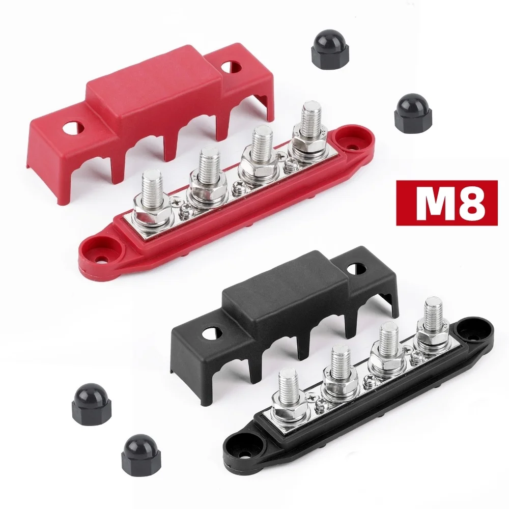 Sammelschiene 12V-48V DC Sammelschienen Verteilerblock Busbar 250A  Stromverteilerblock mit 4 x M8 Anschlussbolzen für Auto RV Boot Rot Schwarz  2 Stück : : Auto & Motorrad