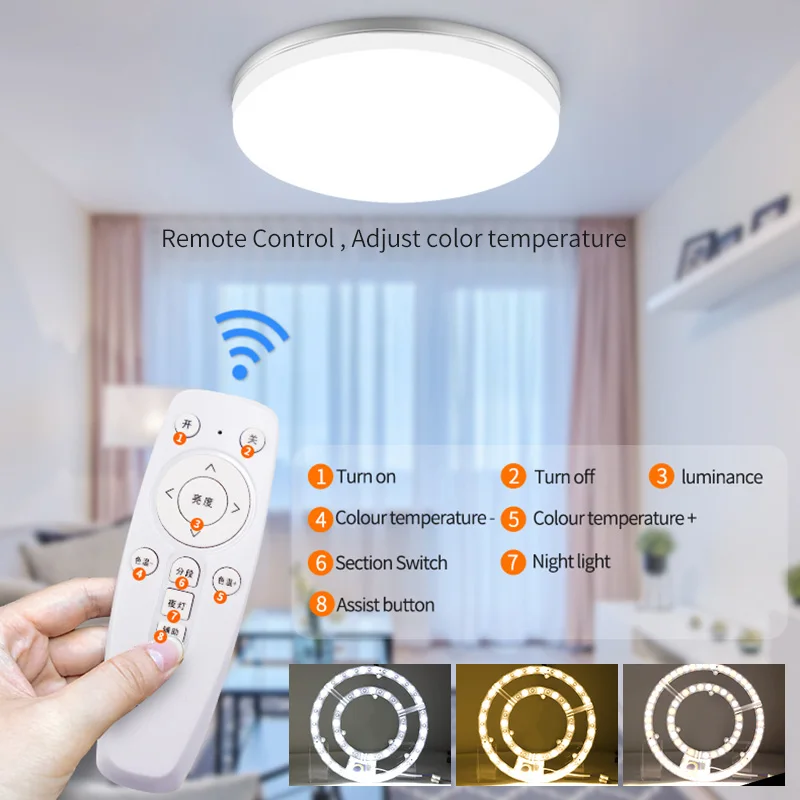 LED ceiling light module KPS Ring Panel Dimmable Round Ceiling Replacement Light with Remote Control LED Ceiling Light 12W~100W 18W 24W 48W 72W
