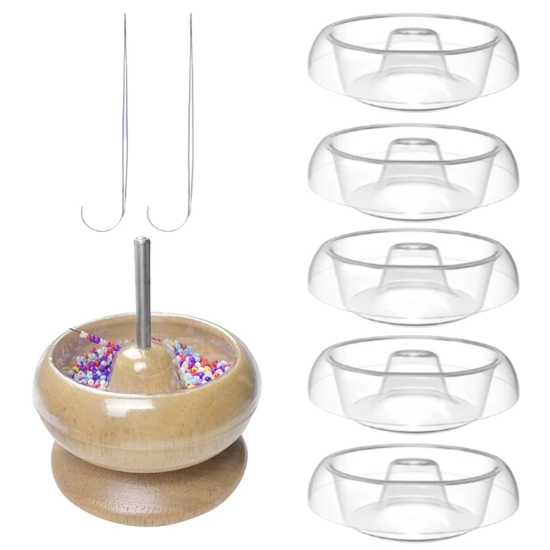 

517F Wooden Bead Spinner Loader DIY Making Bead Spinner Bowl with Long Beading Needle, Bowl for Jewelry Making Easy to Use
