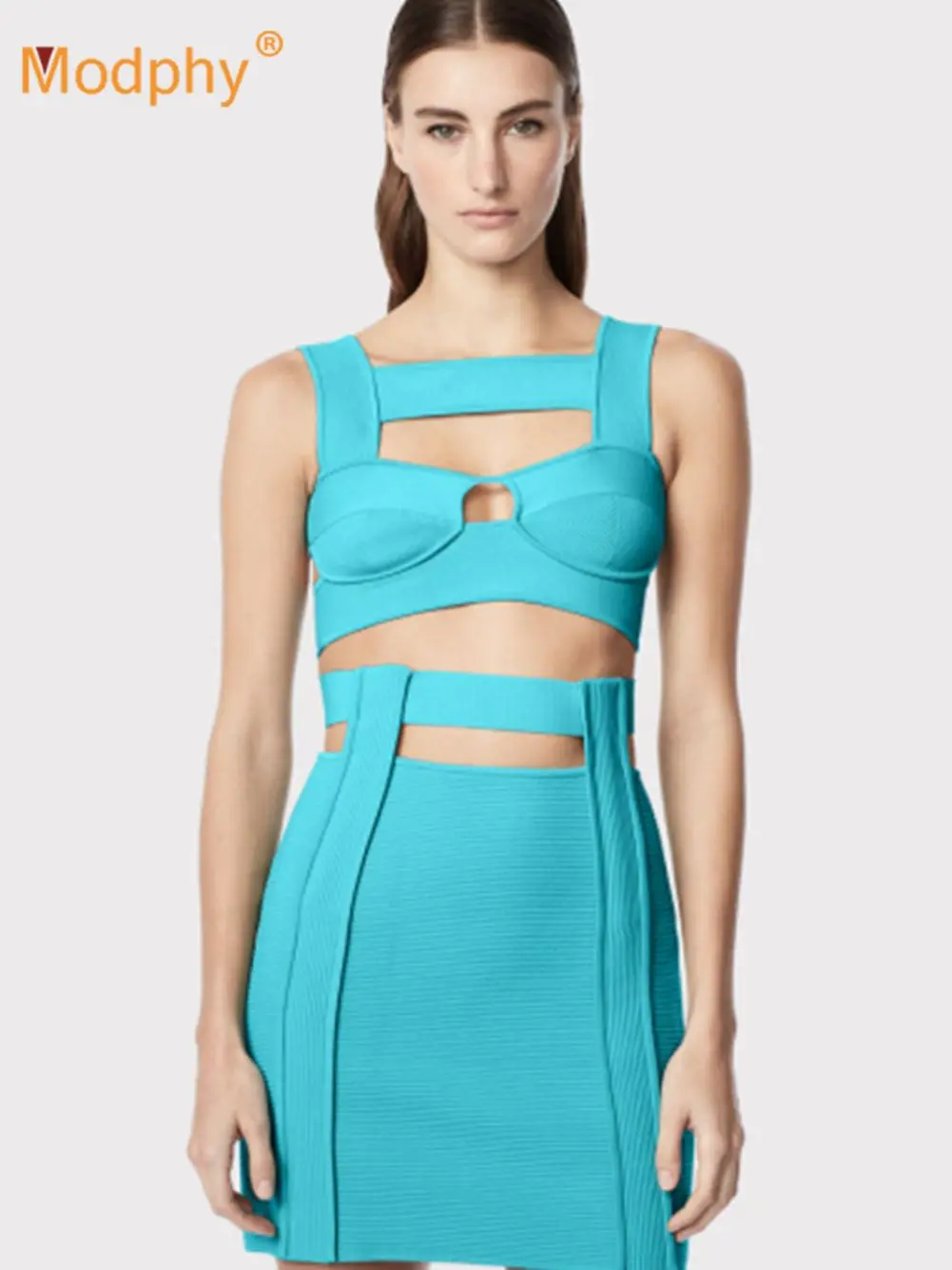 

2022 Summer New Hollow Out Design Two Piece Bandage Dress Women Sexy Sleeveless Bodycon Fashion Club Party Mini Dress Vestidos