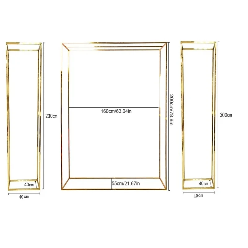 

3pcs Luxury Wedding Arch Square Gold Plating Column Plinth Balloon Frame Floral Stand For Backdrop Birthday Stage Outdoor Frame