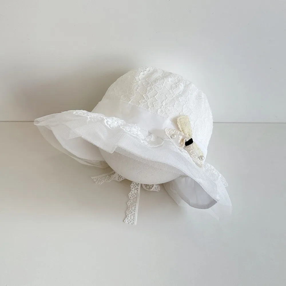 조정 가능한  태양 모자 진주 리본 모자 부드러운 챙 UV 보호 모자 레이스 꽃..