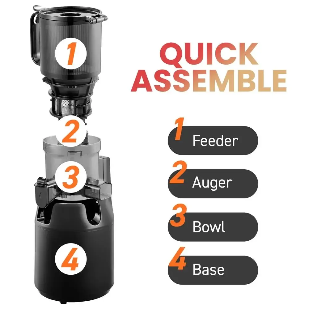 Xtra Large 5.2" Hands-Free Cold Press Masticating Slow Juicer with High-Yield Power Nutrient-Rich Juice Extractor XL Feeding 5