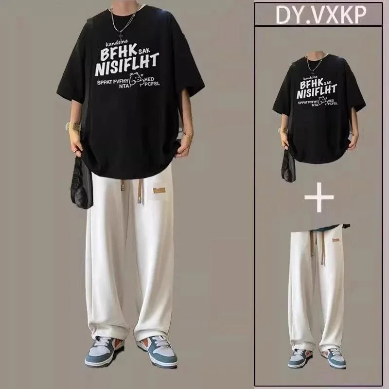 thumbnail image 1 of Conjuntos de pantalones con estampado gráfico para hombre, conjuntos de entrenamiento, camisetas estampadas, pantalones, trajes para hombre, ropa informal de lujo, elegantes, novedosas camisetas y top, 1 of 4