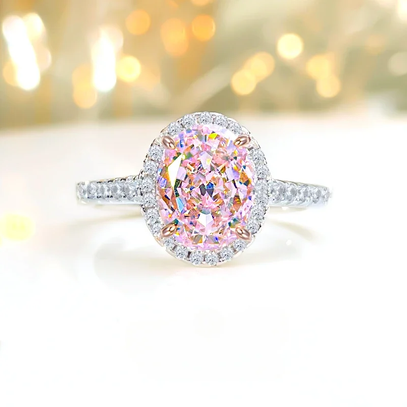 

Модное кольцо из серебра 925 пробы в форме яйца с розовым бриллиантом, в комплекте с высокоуглеродистыми бриллиантами, высококачественные свадебные украшения, оптовая продажа