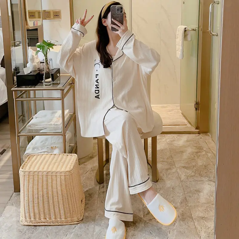 Men Spring Autumn Pajamas Cotton Long Sleeve Printed Sleepwear Lapel Breasted Nightgown 2024 Latest Large Size Loose Nightdress