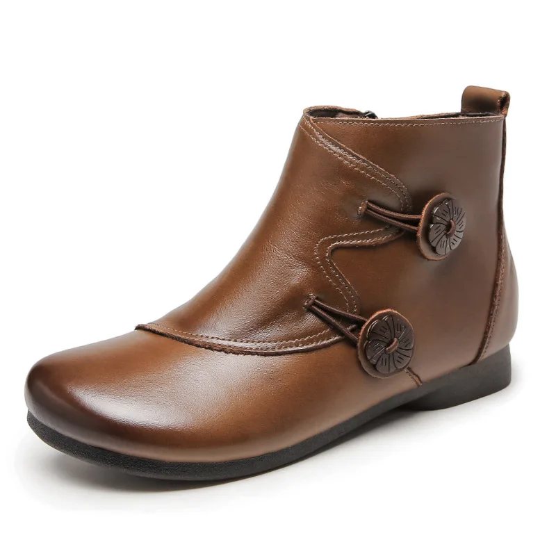 Nieuw In Vrouwen Laarzen Hoge Kwaliteit Echt Leder Platte Laarsjes Dames  Comfortabele Korte Laarzen Zip Up Schoenen Met String Vrouw boot| | -  AliExpress