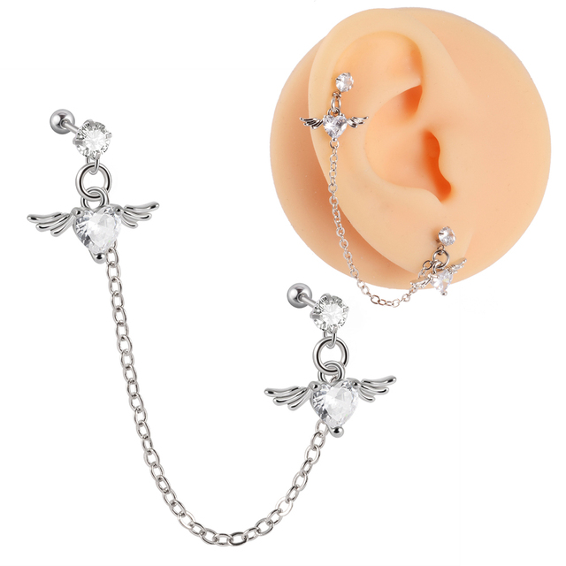 Surgical Steel CZ Gem Ear Tragus Cartilage Piercing Zircon Dangle Chain Earring Conch Ear Stud Helix Piercing Body  Jewelry