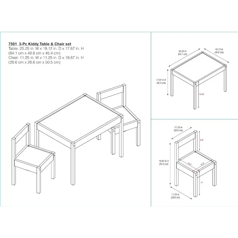3-Piece Kiddy Table & Chair Kids Set Grey