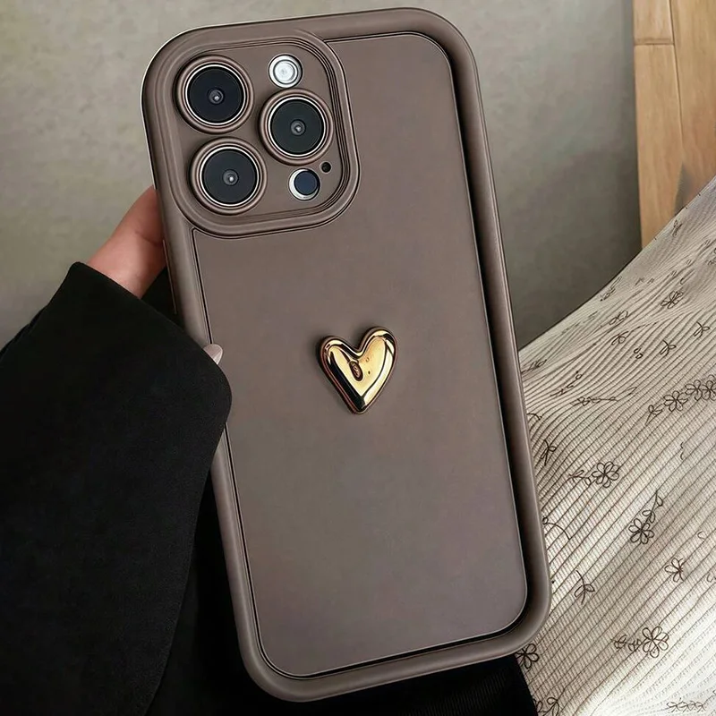 Elegant 3D Golden Heart Luxury Soft Phone Case