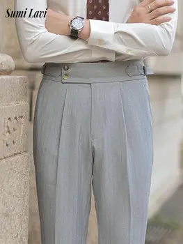 Pantaloni da uomo primavera autunno moda outdoor Pantaloni slim fit con cintura a vita alta vintage per uomo Nuovi pantaloni da abito casual a pieghe 1