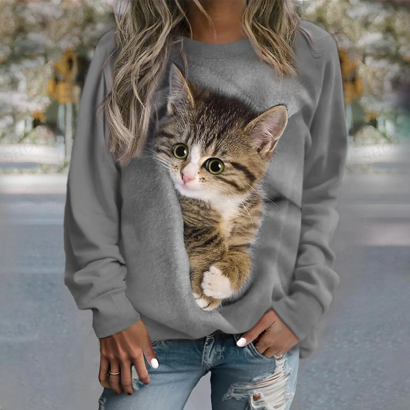 thumbnail image 1 of Sudadera con capucha con estampado de gato para mujer, sudaderas con capucha de animales, abrigos Harajuku, jerséis, ropa Kawaii y2k, Otoño e Invierno, 1 of 5