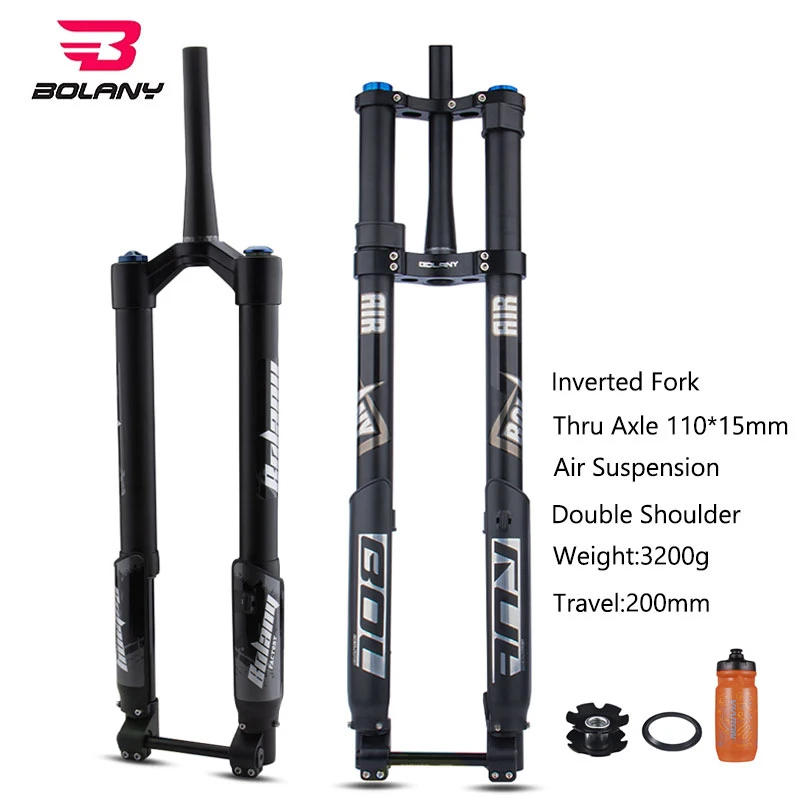 Bolany Forcella Bici Invertita A Doppia Spalla Forcella Mtb 26/27.5/29 Pollici Forcella Boost Asse Passante Corsa 140Mm Regolazione A Rimbalzo Conico