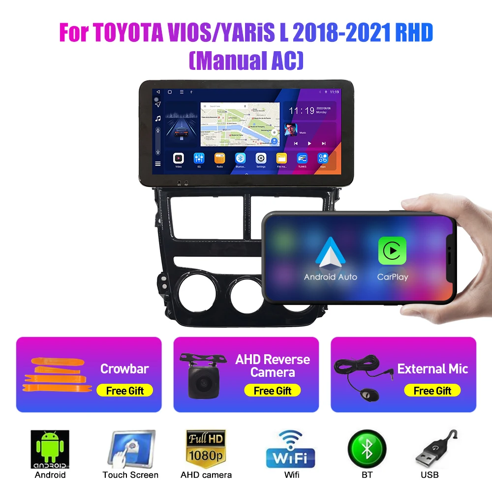 

10.33 Inch Car Radio For TOYOTA VIOS 2018-2021 2Din Android Octa Core Car Stereo DVD GPS Navigation Player QLED Screen Carplay