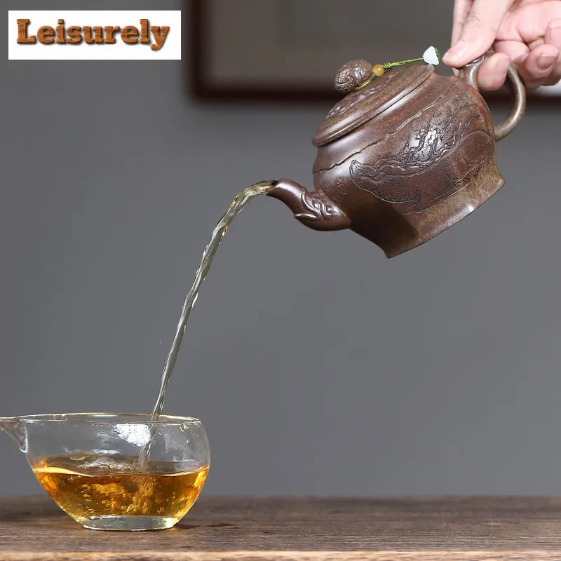 400ml Yixing Purple Clay Teapots Handmade Palace Lantern Pot Raw Ore Wood-fired Porcelain Mud Tea Soaking Kettle Zisha Tea Set