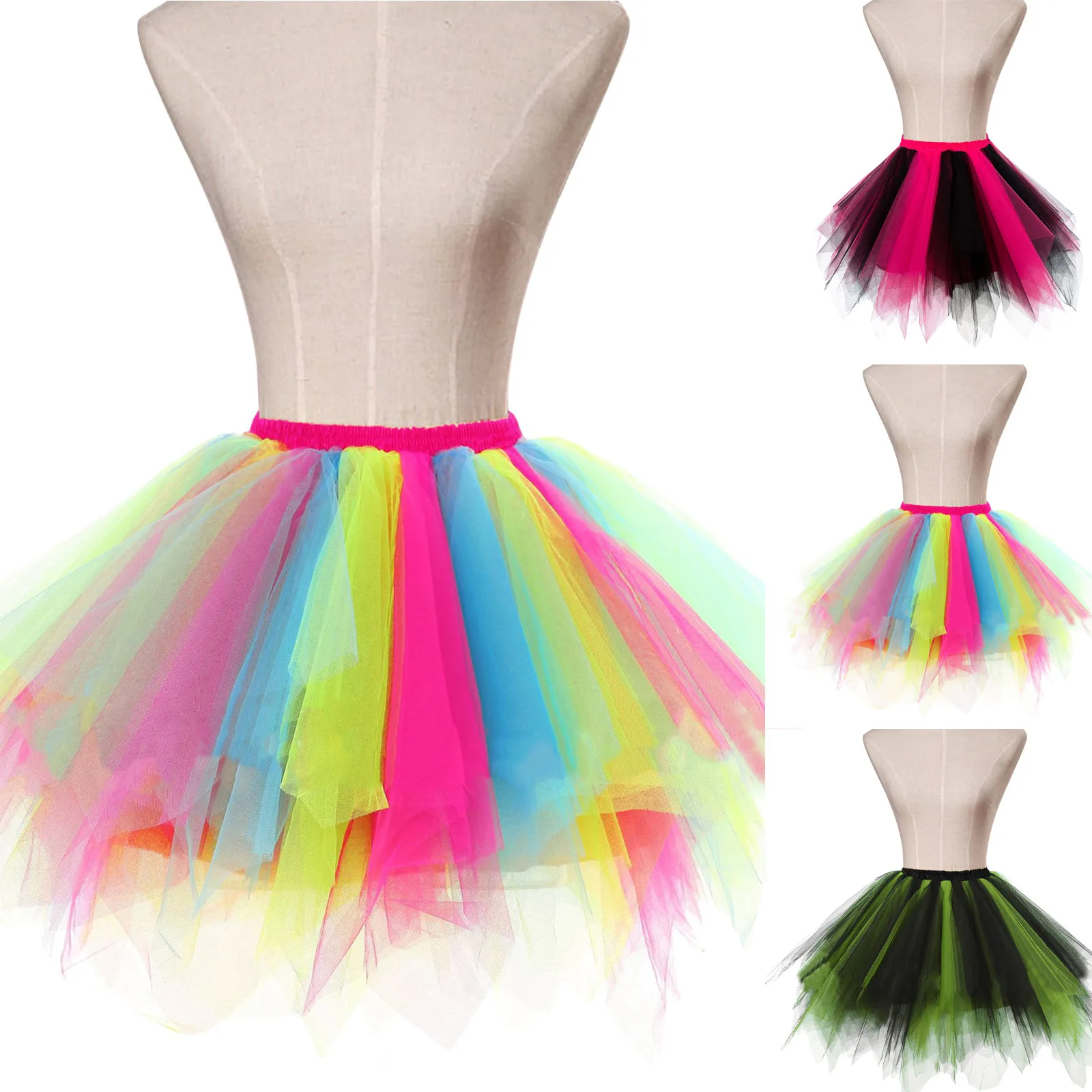 Tulle Mini Skirt Women Classic Princess Fluffy Ballet Skirt Cute Colorblok Flashing Tutu Miniskirt For Girls Faldas Para Muje