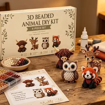Kit 3D di Animali con Perline, Set Artistico Fai-da-Te con Istruzioni, Kit Creativo di Gioielli per Adulti e Principianti