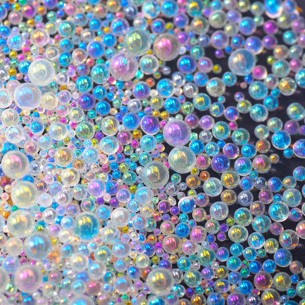 

200g/Bag1-3mm Mix Mini Glass Bubble Beads 3D Round Glitter Transparent Multicolor Non-Porous Nail Art Rhinestones For DIY Crafts