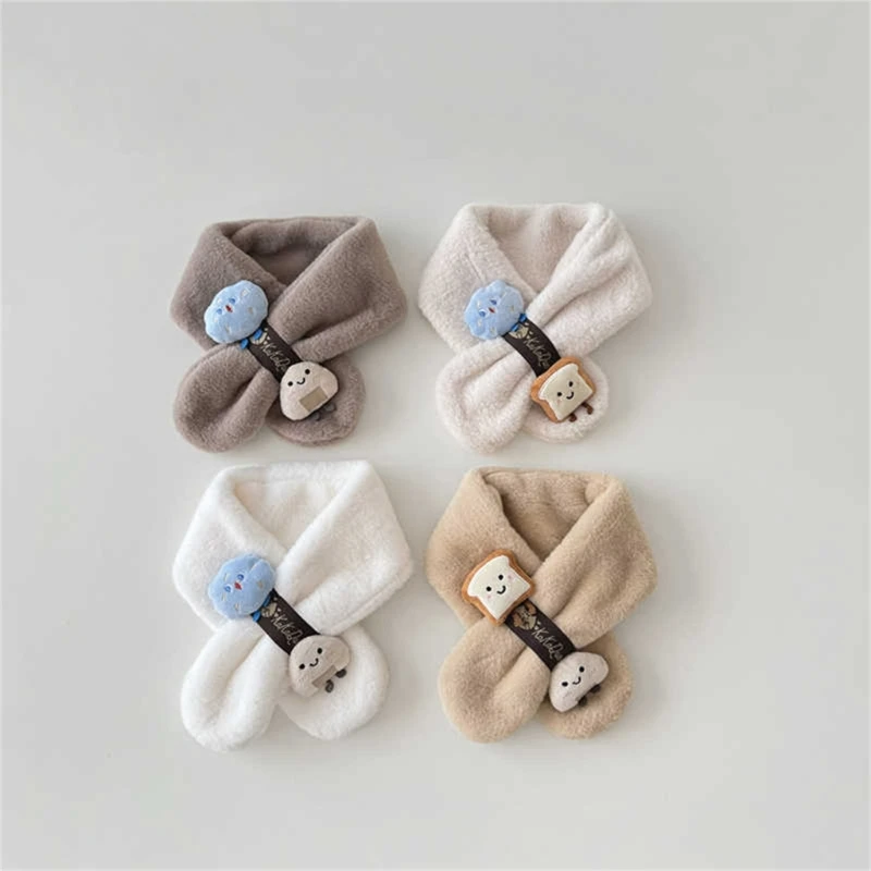 Children Plush Winter Scarf Thick & Warm Kids Scarf Fashionable Crossing Pattern Baby for Boy & Girls Ages 3-10