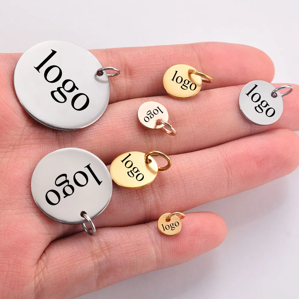 20 teile/los Edelstahl anpassen Logo-Tags Charms für DIY Schmuck machen personal isierte Name Logo Disc 3 Farben – Detail 4