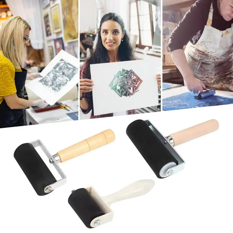 

Rubber Roller Printmaking Ink Roller With Wood Handle Paint Brush Ink Applicator Art Craft Painting Tool With 3 Size1.38 Inch