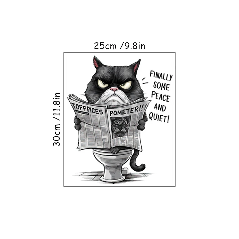 So Funny Black Cat Reads Newspaper Toilet Stickers Cartoon Kitty 3D Vinyl Wall Decals for Home Decorations Aesthetic Bathroom WC