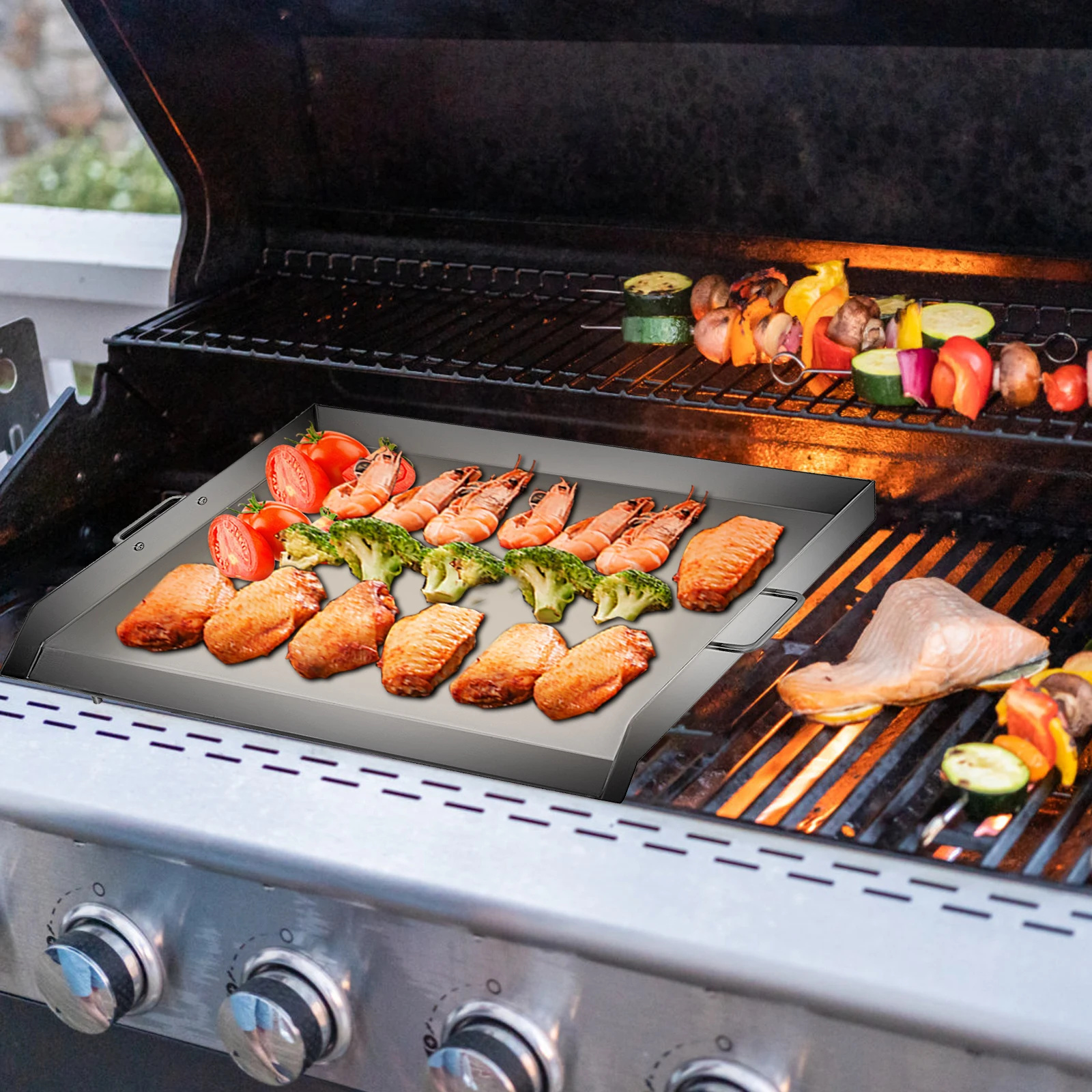 VEVOR Stainless Steel Griddle Flat Top Grill Frying Pan Handles Outdoor Camping BBQ Grilling Cooking Pancakes Bacon Egg
