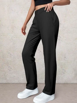 Petite-friendly height-enhancing casual straight-leg pants, high-waisted elastic waist, figure-hiding &versatile sports trousers 1