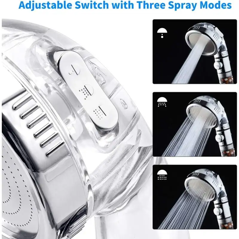 High Pressure Shower Head With 3 Modes Rainfall Shower Head Water Saving SPA Tourmaline Filter Bathroom Accessories 6