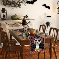 Mexican Day of The Dead Sugar Skull Linen Table Runners Dresser Scarf Decor Washable Dining Table Runners Party Decorations 2