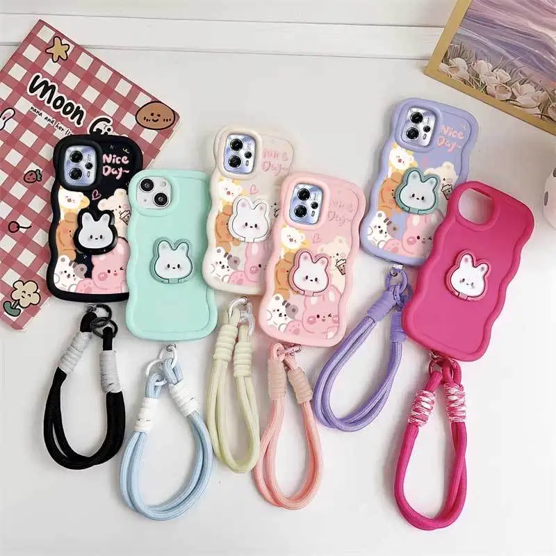 Charming Pink Rabbit Phone Case Set with Lanyard and Stand - 3 Piece Set