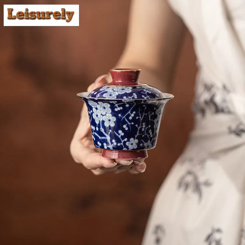120ml Plum Blossom Hovering Gaiwan Ancient Tea Tureen Tea Bowl With Lid Kit Tea Maker Cover Bowl Cha Decoration With 65ml Teacup