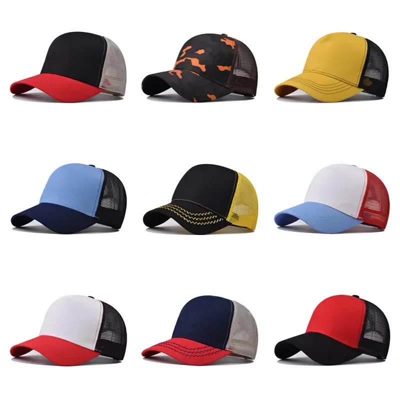 Custom Trucker Hat Logo Cotton Mesh Breathable Baseball Cap Women Men Summer Sunshade Mesh Cap 5 Panels Truck Hat Cap Wholesale 2