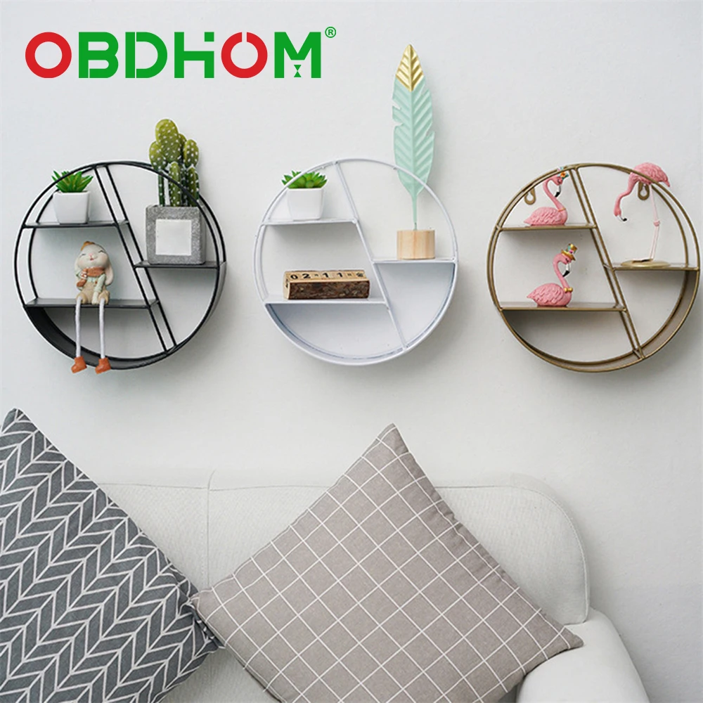 

Round Wall Shelf Iron Wall Hanging Floating Storage Shelf Creative Wall Hanging Decor for Sofa Background Living Room Bathroom