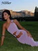 Nibber Hollow Ring Clasp Dress Women Chic One Shoulder Elastic Elegant Solid Summer Fashion Vacation Birthday Party Vestidos 4