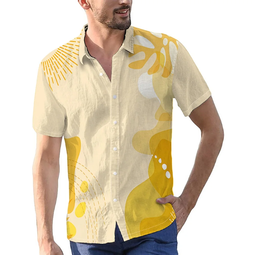 Fresh Design Creative Foliage Digital Print Men's Shirt Short Sleeve Button Down Summer Shirts Resort Vacation Male Leisurewear